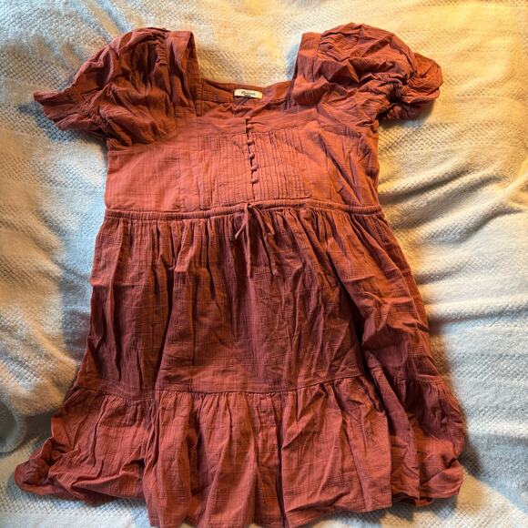 NWT Madewell Puff-Sleeve Drawstring Mini Dress size large - Picture 2 of 4